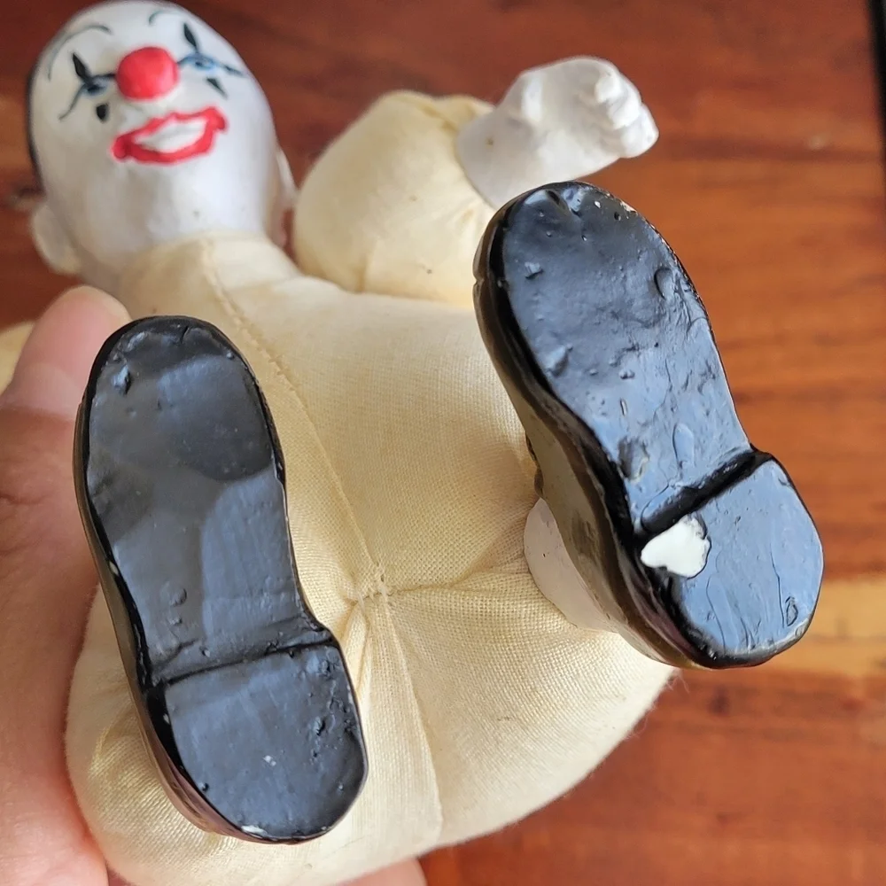 Set of 2 Vintage Porcelain Clowns Head, Hands, Feet Porcelain Hat Stuffed Body